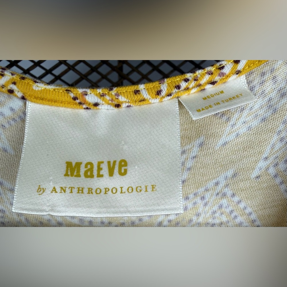 Anthropologie Maeve Fete Yellow Midi Dress Size M V-Neck Handkerchief Hem - Picture 7 of 8